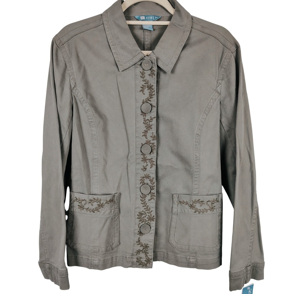 NWT Koret Womens L Mosaic Studio Jacket Dark Olive Cotton Stretch Gorpcore
